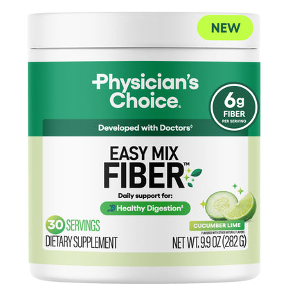Physician's CHOICE Easy Mix Fiber for GLP-1 Support - No Grit - Daily Prebiotic Soluble Fiber Powder Supplement for Women and Men - Cucumber Lime - 30 Servings