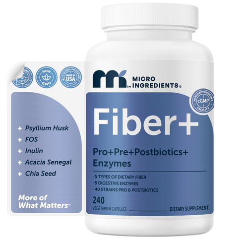 Micro Ingredients Psyllium Husk Fiber Capsules 5-in-1, 240 Vegetarian Capsules - Soluble Fiber Supplement for Digestive Support* - Probiotics, Prebiotics, Postbiotics & Digestive Enzymes - Non-GMO