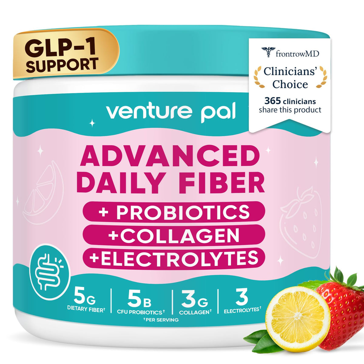 6-in-1 Daily Prebiotic Fiber Powder for Gut & Digestive Health, GLP-1 Friendly, Sugar Free Fiber Supplement Powder with Probiotics, Collagen Peptides & Electrolytes - For Women & Men - 7.8 OZ