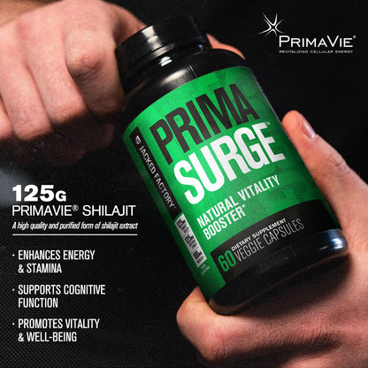 Testosterone Booster for Men - Tongkat Ali, Shilajit & Ashwagandha - Energy, Vitality & Muscle Growth Support Supplement - Jacked Factory PRIMASURGE (60 Veg Capsules)