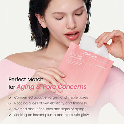 BIODANCE Bio-Collagen Real Deep Mask, Hydrating Overnight Hydrogel Face Mask, Pore Minimizing, Plumping, Elasticity Improvement, Korean Skin Care, Mothers Day Gifts - 1.19oz(34g) x 16ea