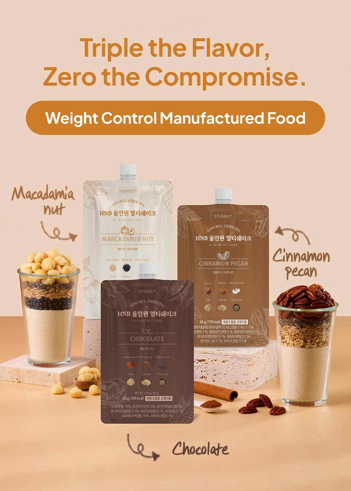 Korean Food All-In-One Multi Shake, Macadamia, Dietary Fiber, 7 Pack, 350g