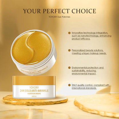 YOYORY 24K Gold Under Eye Patches - Anti-Aging Treatment for Dark Circles, Puffy Eyes & Wrinkles - Collagen & Hyaluronic Acid (60 Pcs)
