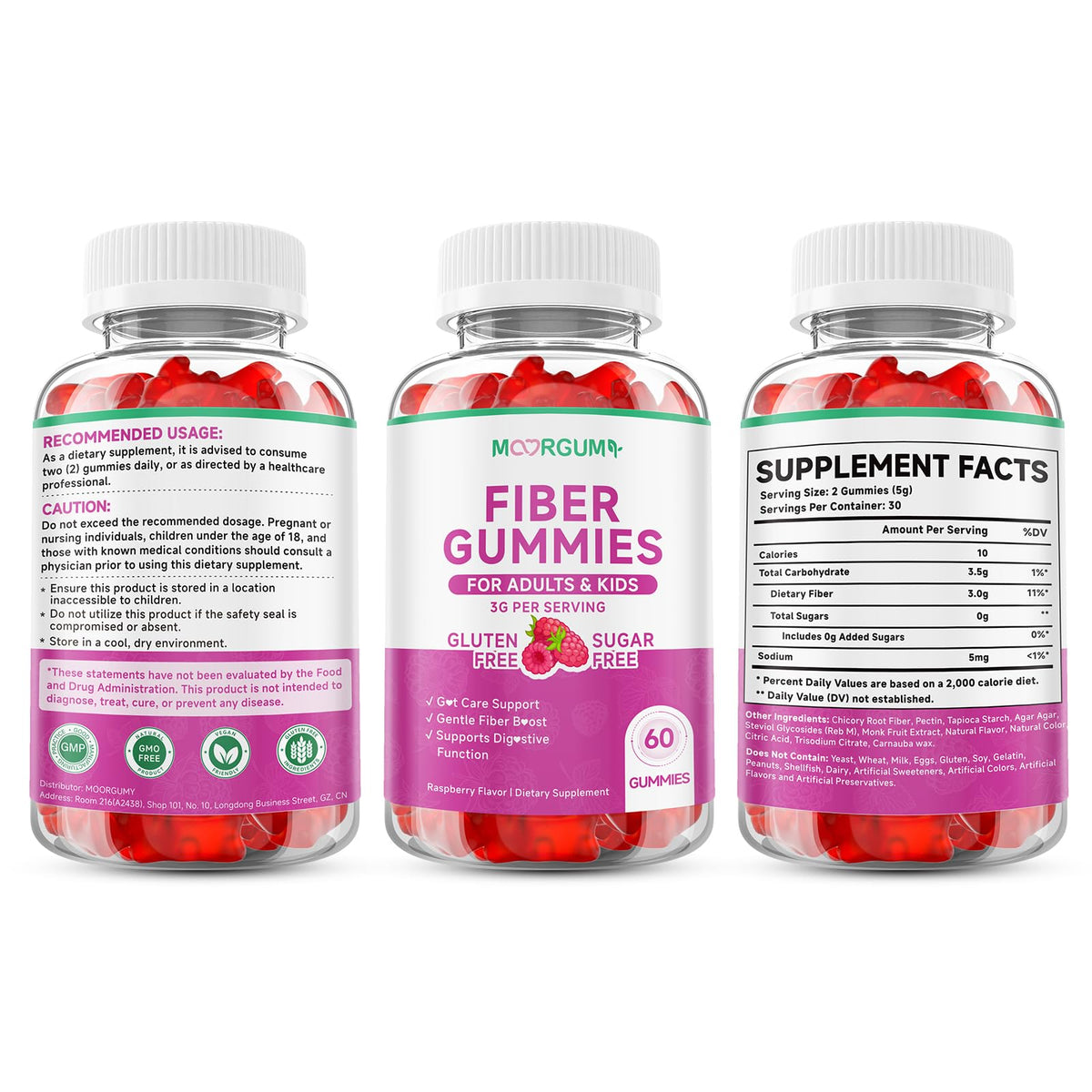MOORGUMY Fiber Gummies for Digestive Health & Regularity, Sugar-Free High Fiber Supplement for Adults & Kids, Soluble Dietary Fiber, Vegan Fiber Supplements for Men & Women, 120 Count