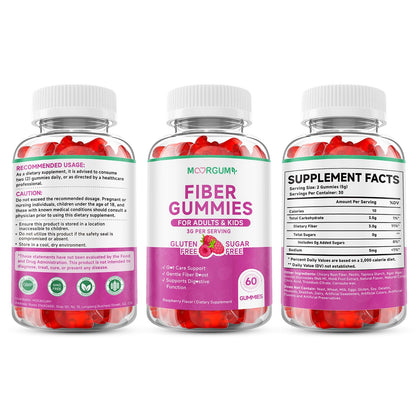 MOORGUMY Fiber Gummies for Digestive Health & Regularity, Sugar-Free High Fiber Supplement for Adults & Kids, Soluble Dietary Fiber, Vegan Fiber Supplements for Men & Women, 120 Count