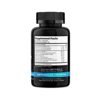 High T Black Testosterone Booster for Men - Nitric Oxide Pump, Energy & Libido Support 120 Capsules (30 Day Supply)