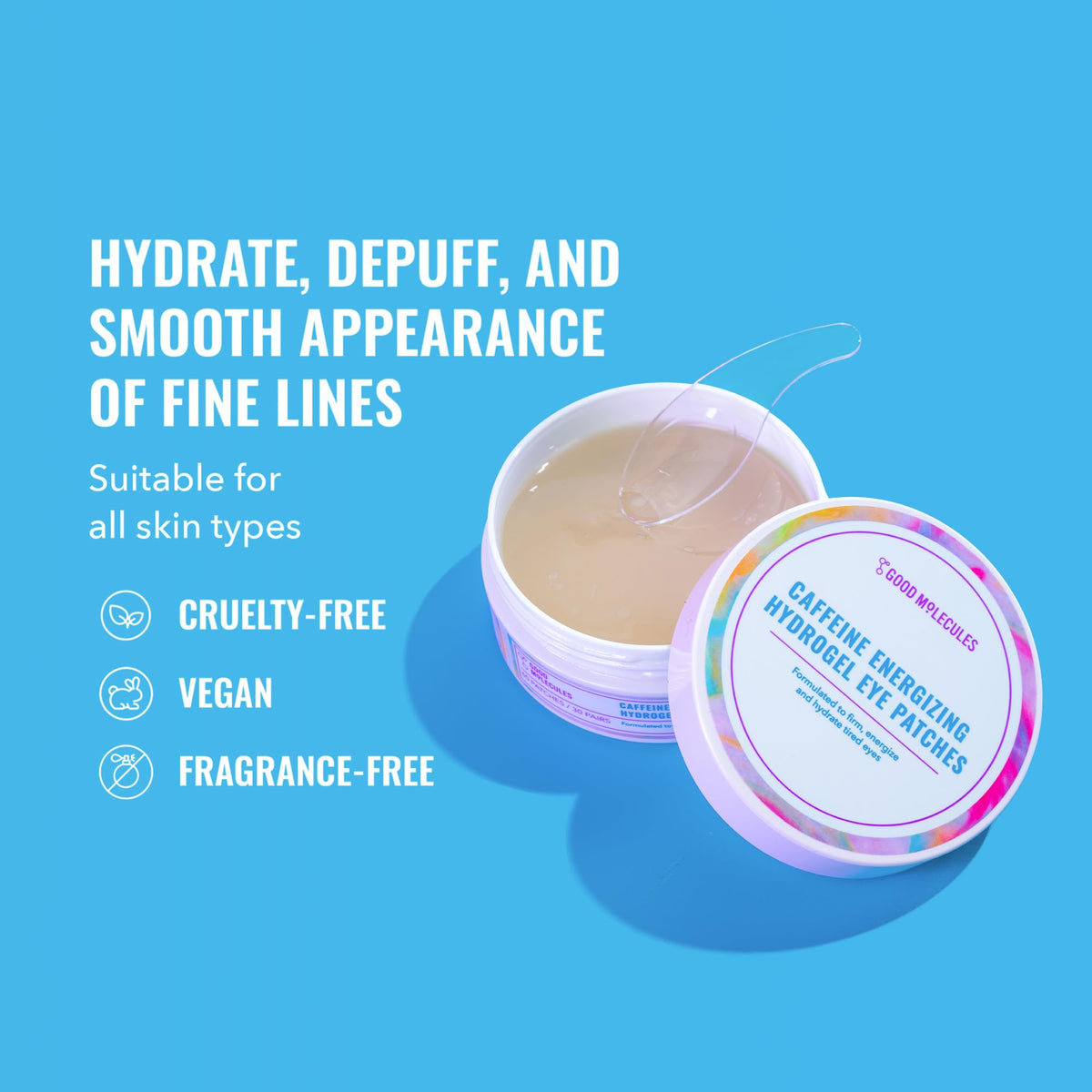 Good Molecules Caffeine Energizing Hydrogel Eye Patches - Hyaluronic Acid Eye Masks for Puffiness & Dark Circles (30 Pairs)