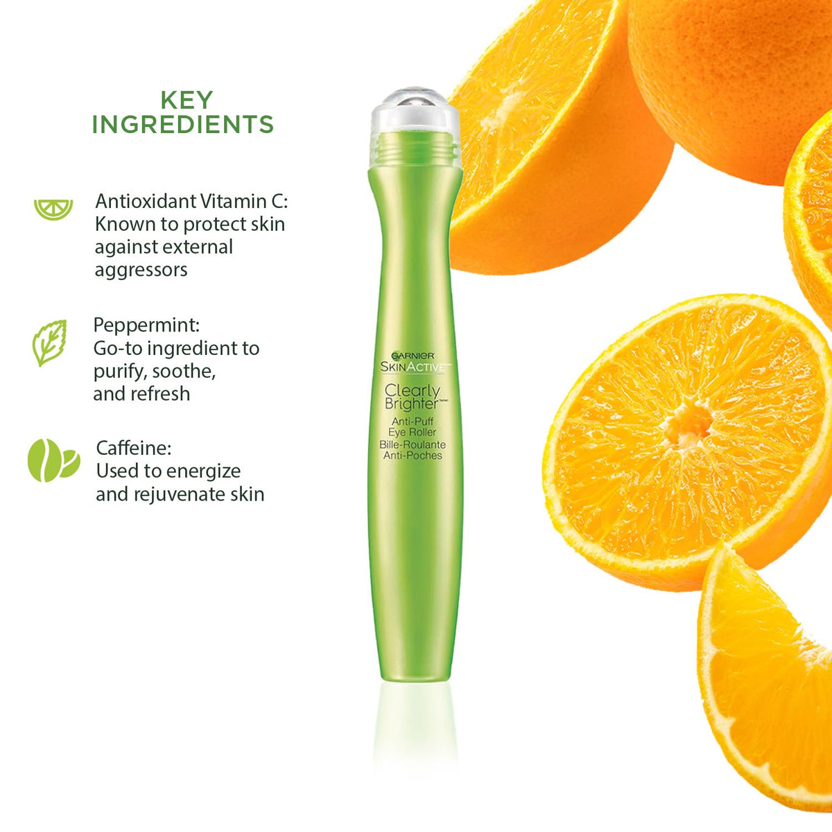 Garnier SkinActive Clearly Brighter Anti-Puff Eye Roller - Pack of 3 (3 x 0.5 fl oz) - Cooling Eye Serum with Vitamin C & Mint