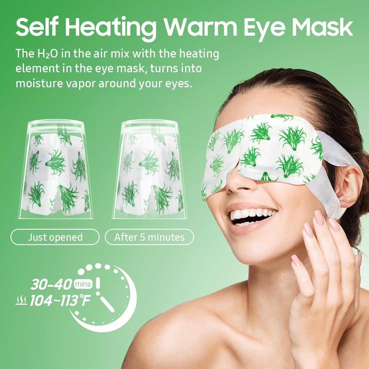 BeHoomi Self Heating Steam Eye Mask - Lemongrass Scented Warm Compress Heated Eye Mask for Sleep, Spa & Relaxation (20 Pack)