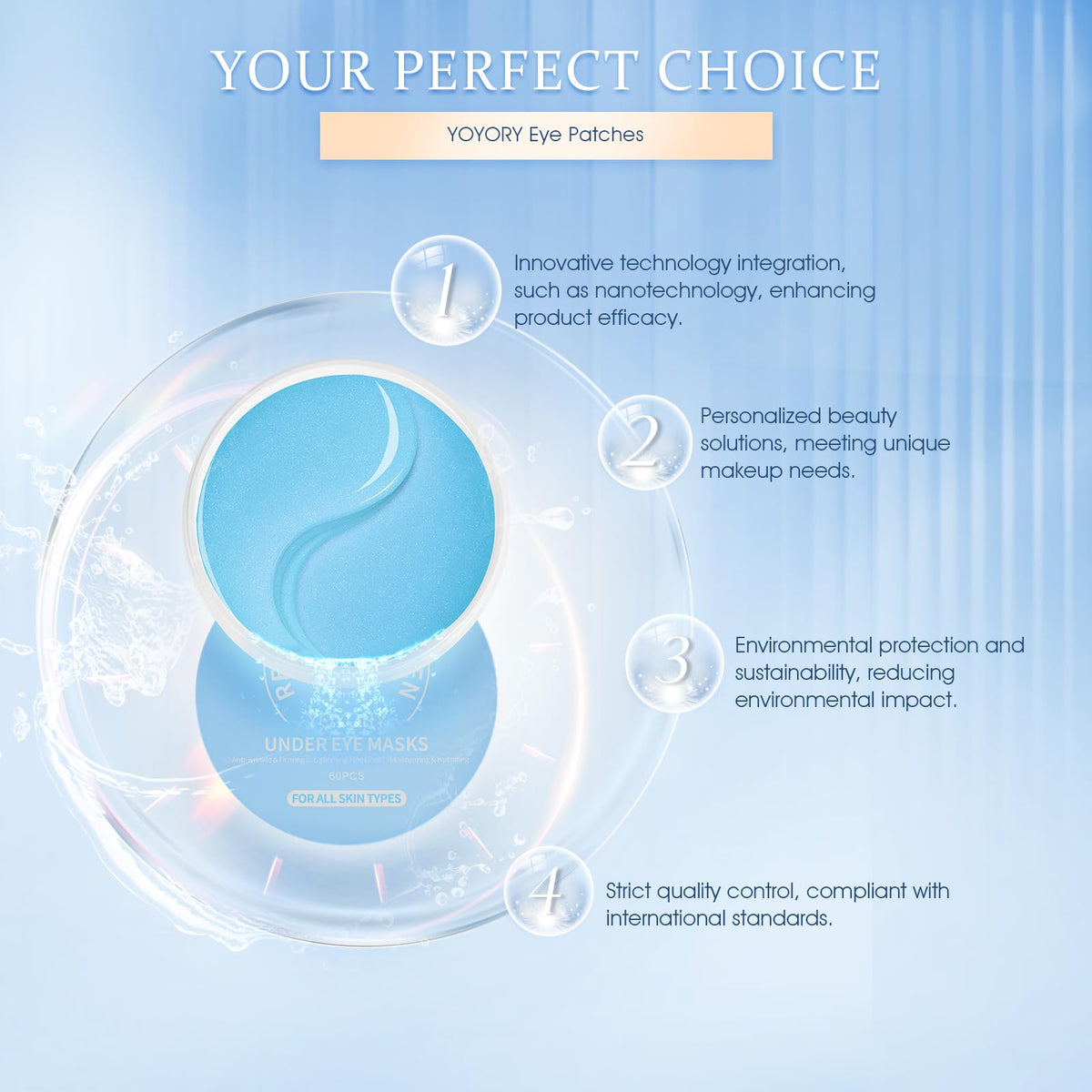 YOYORY Under Eye Patches for Dark Circles & Puffy Eyes - Collagen & Hyaluronic Acid Eye Mask - Anti-Aging & Cooling Treatment (60 Pcs, Blue)