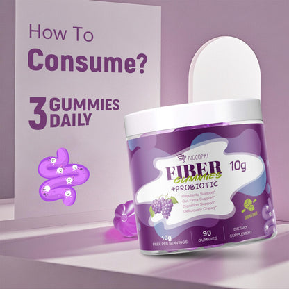 Migcopat 10G Fiber Gummies with 30 Billion CFU Probiotics, Grape Flavor, Bloating Support, Fiber Supplement with Vitamin C, ACV, Inulin, Sugar Free, 180 Count