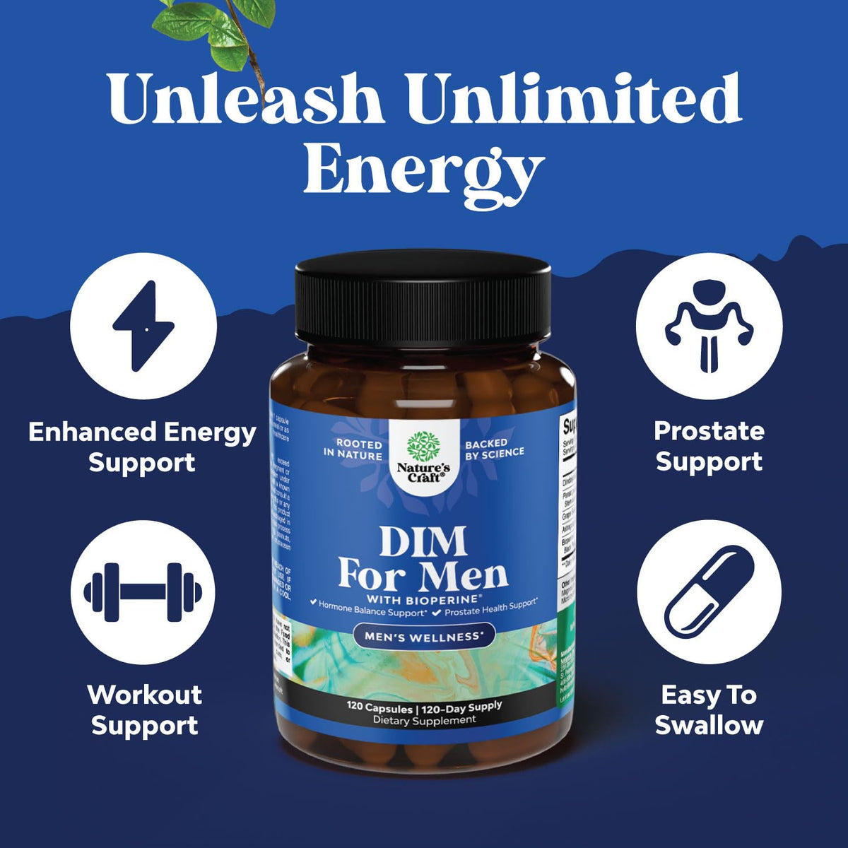 DIM Supplement for Men - Hormone Balance, Estrogen Support & Prostate Health Formula with Ginseng & Bioperine - Nature’s Craft (120 Capsules)