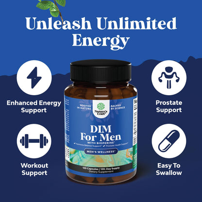 DIM Supplement for Men - Hormone Balance, Estrogen Support & Prostate Health Formula with Ginseng & Bioperine - Nature’s Craft (120 Capsules)