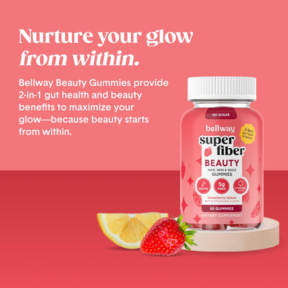 Bellway Super Fiber Gummies + Beauty - Sugar Free Fiber Supplement with Biotin & Vitamins A C E - Supports Digestive Health, Skin, Hair & Nails - 60 Count
