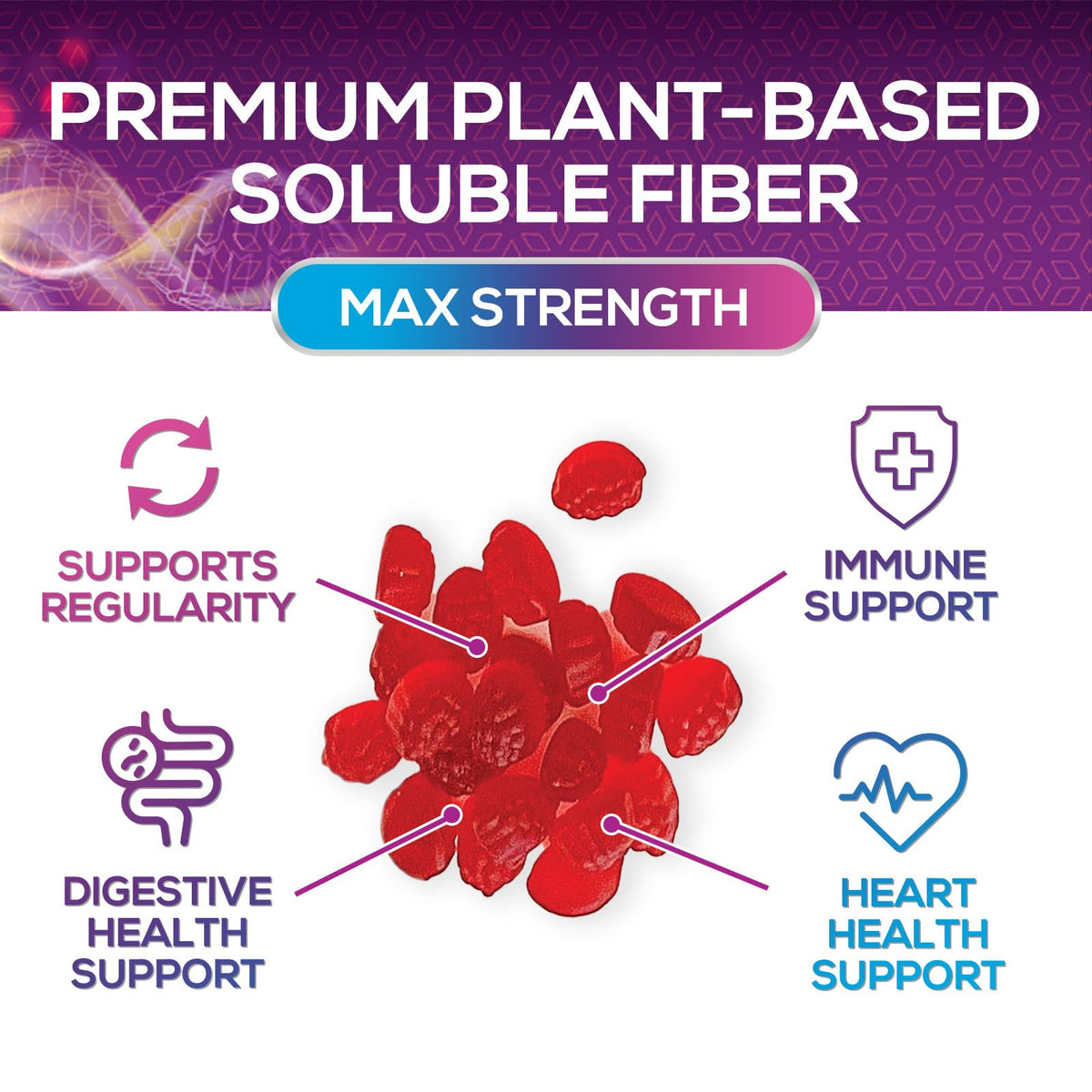 Fiber Gummies For Adults - Prebiotic Plant Based Fiber 4g Per Serving Gummy Supplement - Daily Digestive Health and Regularity Support - Gut Support Gummy Plant Based Digestion Support - 120 Gummies