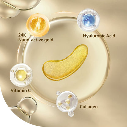 24K Gold Under Eye Patches - 30 Pairs - Collagen Eye Mask for Puffy Eyes, Dark Circles & Wrinkle Reduction