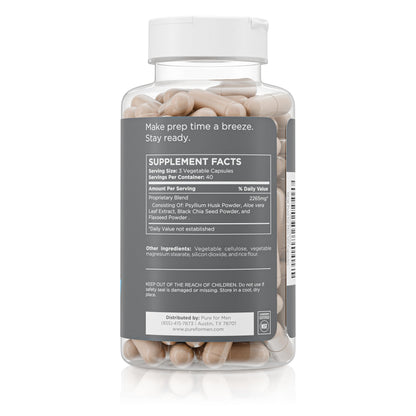 Pure for Men Original Vegan Cleanliness Stay Ready Fiber Supplement - Helps Promote Digestive Regularity - Psyllium Husk, Aloe Vera, Chia Seeds, Flaxseeds - Proprietary Formula - 120 Vegan Capsules