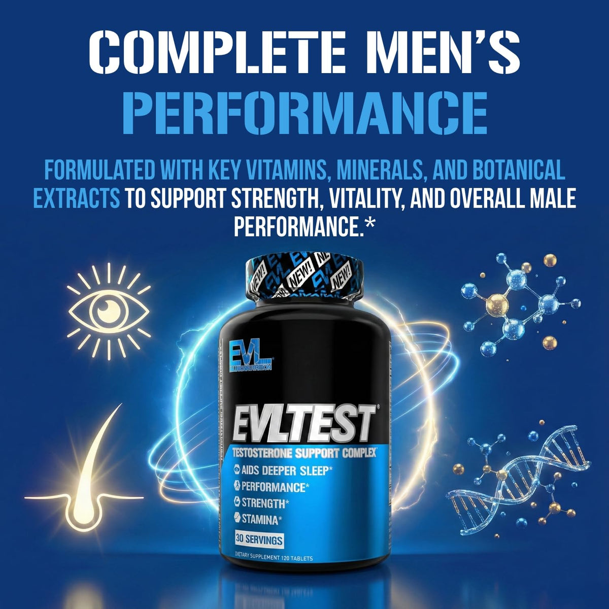 Complete Testosterone Booster for Men - Post-Workout Recovery, Muscle & Strength Support with DIM, D-Aspartic Acid & Tribulus - EVL Test