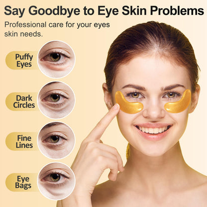 Tibobo 24K Gold Under Eye Patches - Collagen Enriched Eye Mask for Dark Circles & Puffiness - Valentines Day Gift (48 Pairs)