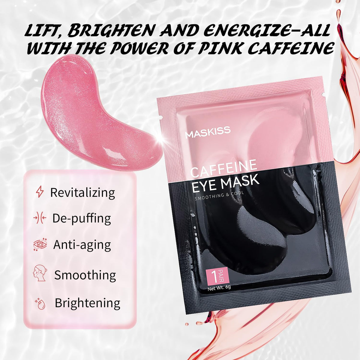 Maskiss Caffeine Under Eye Patches (50 Pairs) - Value Bulk Pack De-Puffing Collagen Eye Mask for Dark Circles & Bags