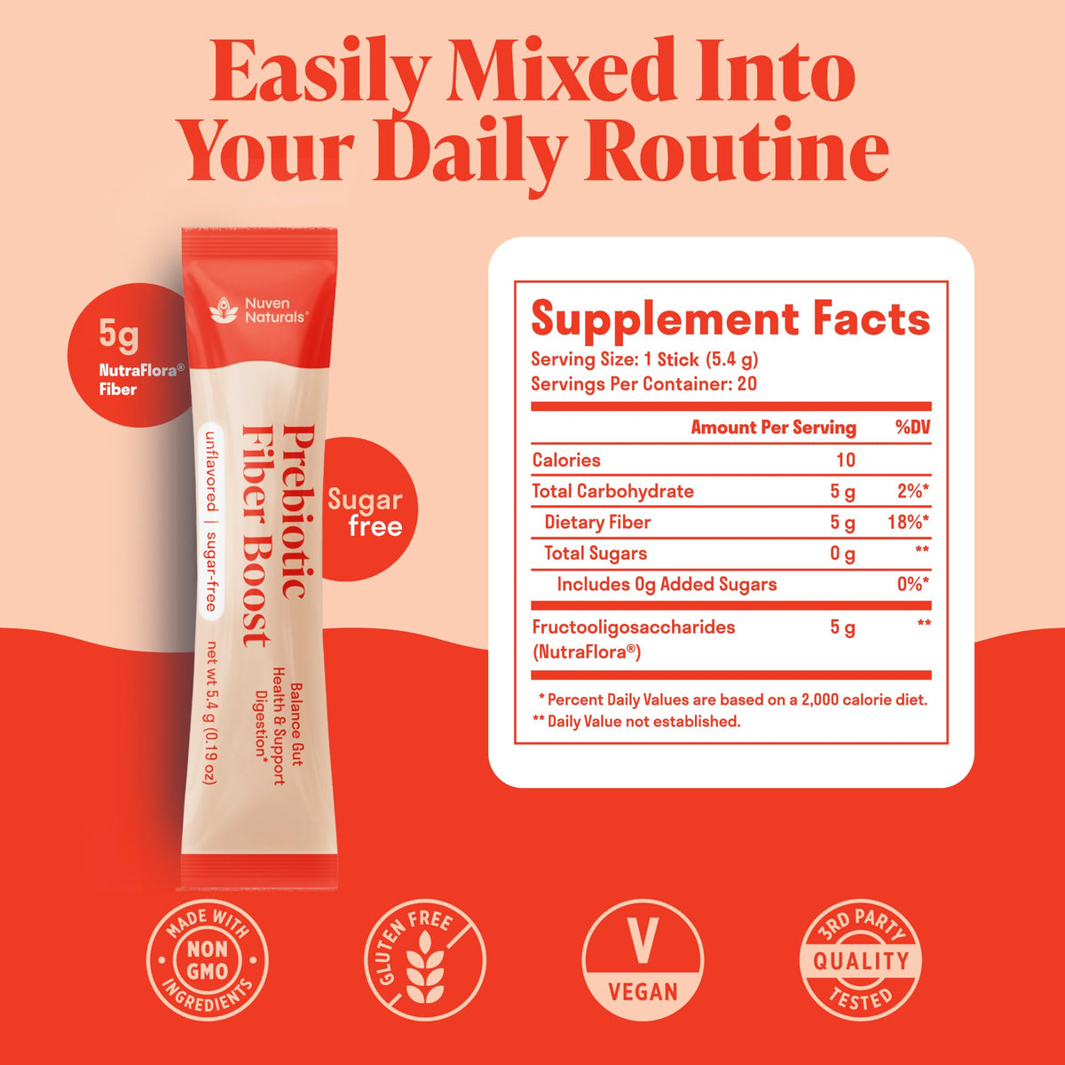Nuven Naturals Prebiotic Fiber Powder - Unflavored & Sugar Free - Fiber Supplement to Support Digestive Regularity, Gut Health, Bloating & Immune Support - Soluble Prebiotic Powder Daily