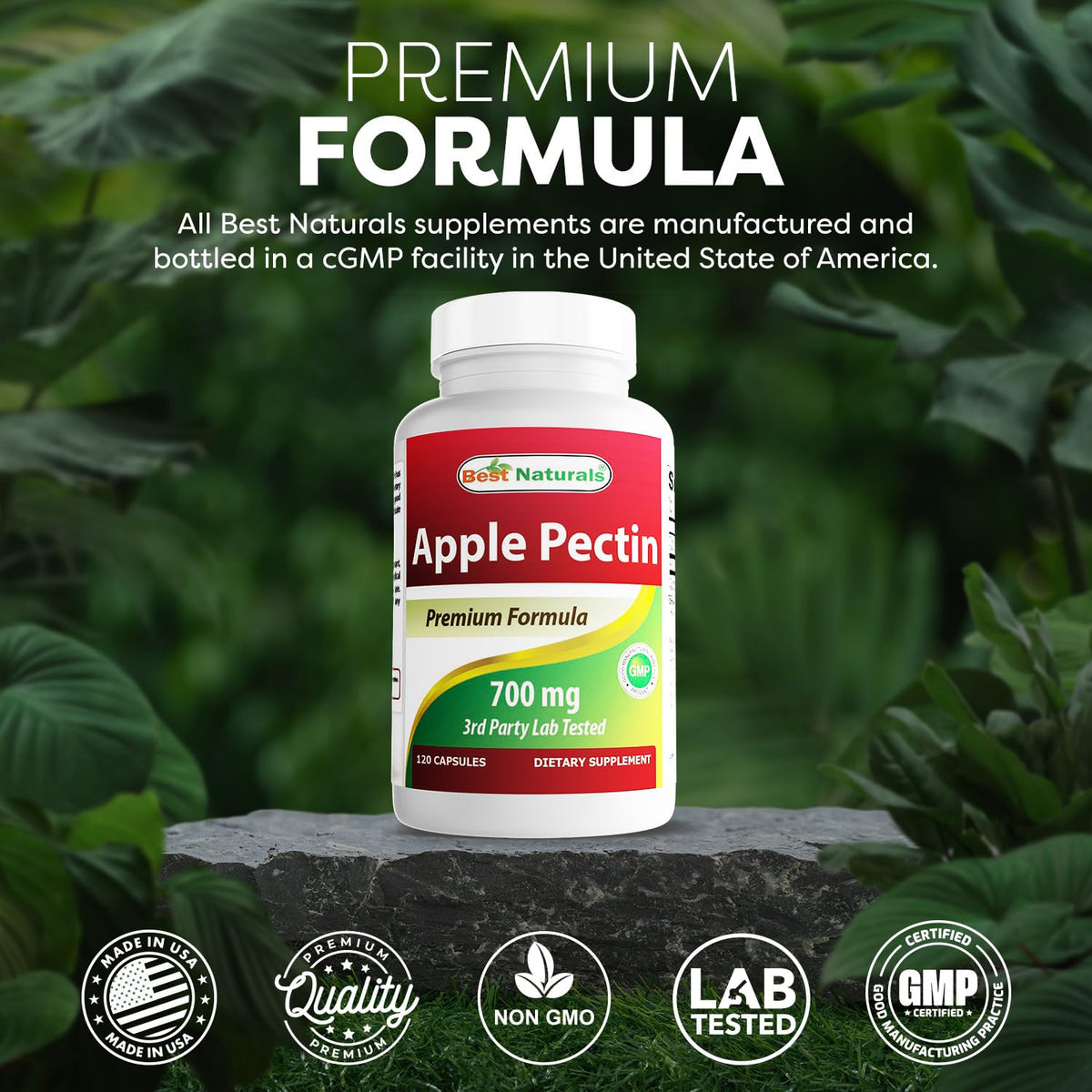 Best Naturals Apple Pectin 700 mg - Dietary Fiber - Intestinal Support - 120 Capsules (120 Count (Pack of 2))