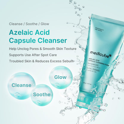 medicube Facial Cleanser Azelaic Acid Capsule Foam Cleanser - Soothing Daily Cleansing Foam For Troubled Skin & Excess Sebum Control - Uneven Skin with Niacinamide, Glycerin - Korean Skincare, 4.23 oz