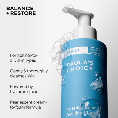 Paula's Choice RESIST Perfectly Balanced Foaming Facial Cleanser, Face Cleanser with Hyaluronic Acid & Aloe, Anti-Aging Face Wash, Large Pores & Oily Skin, Fragrance-Free, 6.4 Fl Oz