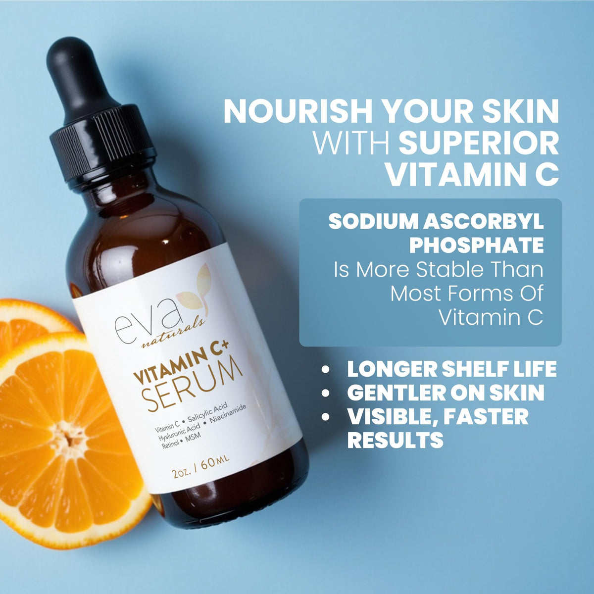Eva Naturals Vitamin C Serum for Face - Anti Aging Dark Spot Remover & Corrector with Retinol, Hyaluronic Acid, Niacinamide & Salicylic Acid - Brightening, 1 fl oz