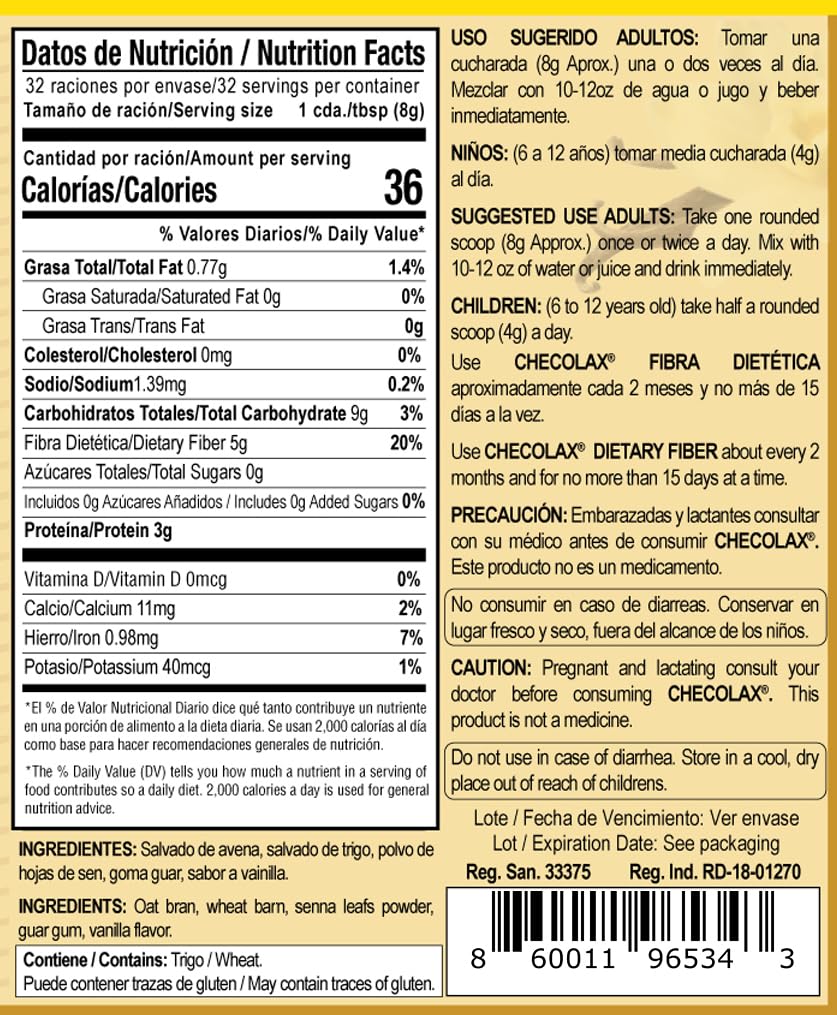 CHECOLAX: Our Dietary Fiber Alleviates Constipation Naturally, Supports Regularity, Bloating Relief & Gut Health, Sugar Free, Non-GMO, Plant-Based - Essential Fiber Boost, Vanilla (10.5 oz)