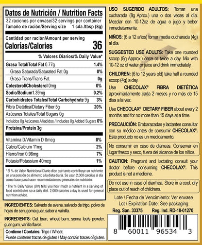 CHECOLAX: Our Dietary Fiber Alleviates Constipation Naturally, Supports Regularity, Bloating Relief & Gut Health, Sugar Free, Non-GMO, Plant-Based - Essential Fiber Boost, Vanilla (10.5 oz)
