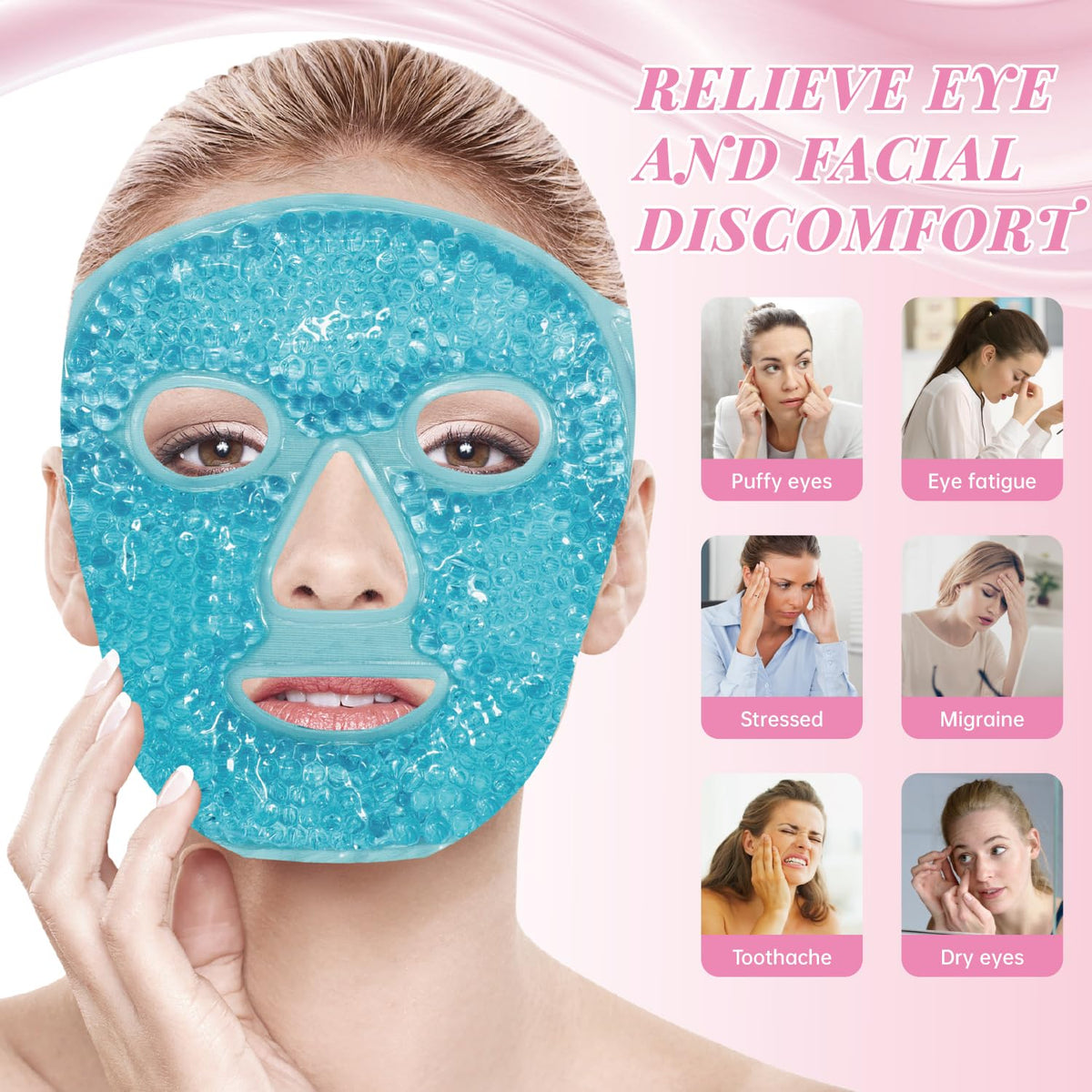 ZNÖCUETÖD 3-in-1 Face Sculpting Set - Ice Roller, Jade Roller & Cooling Gel Eye Mask Gift Set - For Puffiness, Wrinkles & Lifting