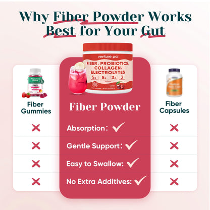 6-in-1 Daily Prebiotic Fiber Powder for Gut & Digestive Health, GLP-1 Friendly, Sugar Free Fiber Supplement Powder with Probiotics, Collagen Peptides & Electrolytes - For Women & Men - 7.8 OZ