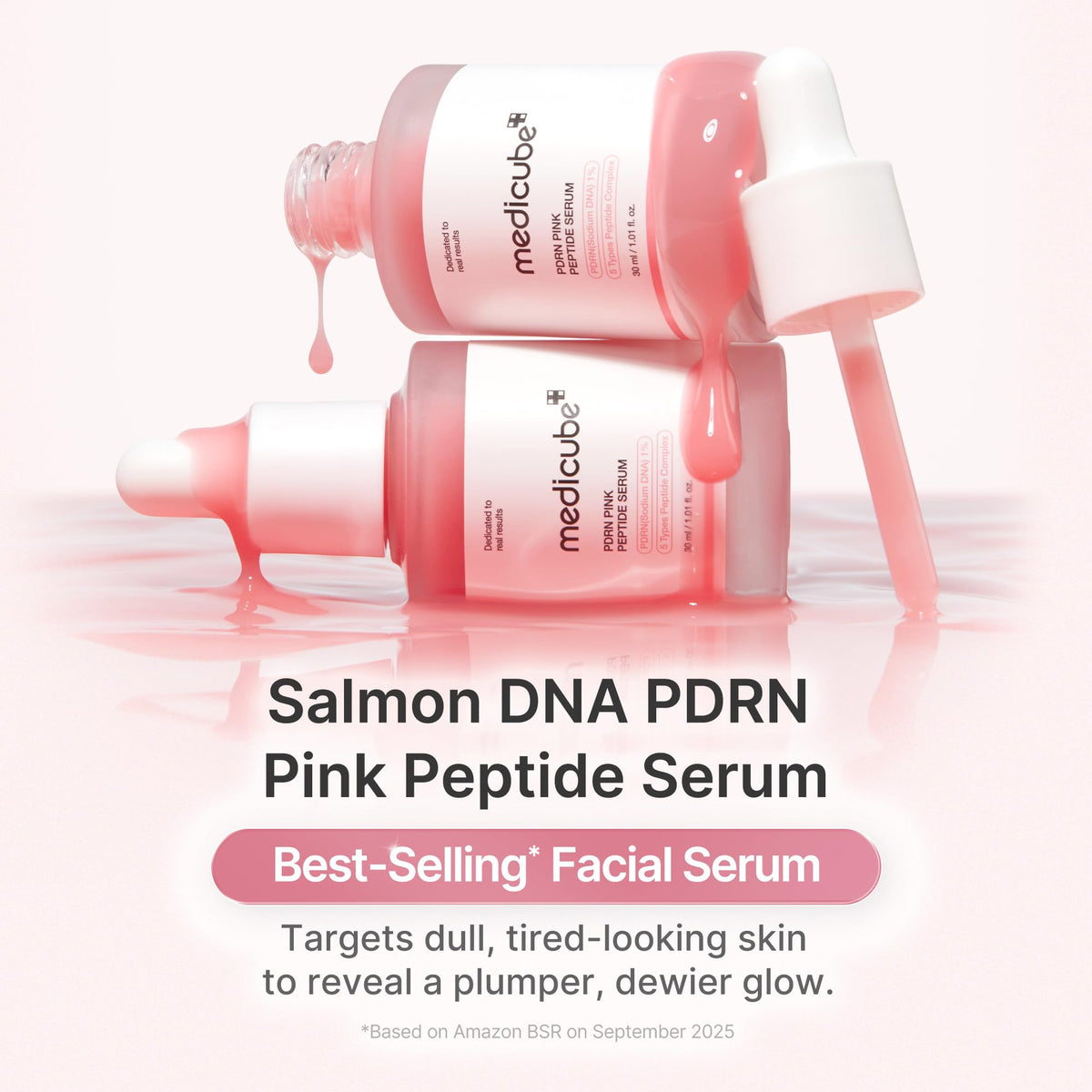 medicube PDRN Pink Peptide Serum with Salmon DNA - Pink Glow Serum with Peptides & Niacinamide for Hydration & Firm-Looking Skin - Uneven Tone Care - Korean Skincare, 1.01 fl. Oz