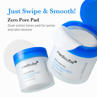 medicube Toner Pads Zero Pore Pad 2.0 - Dual-Textured Facial Pad for Exfoliation and Pore Care with 4.5% AHA Lactic Acid, 0.45% BHA Salicylic Acid - Ideal for All, Korean Skin Care, 70 Pads (1 Pack)