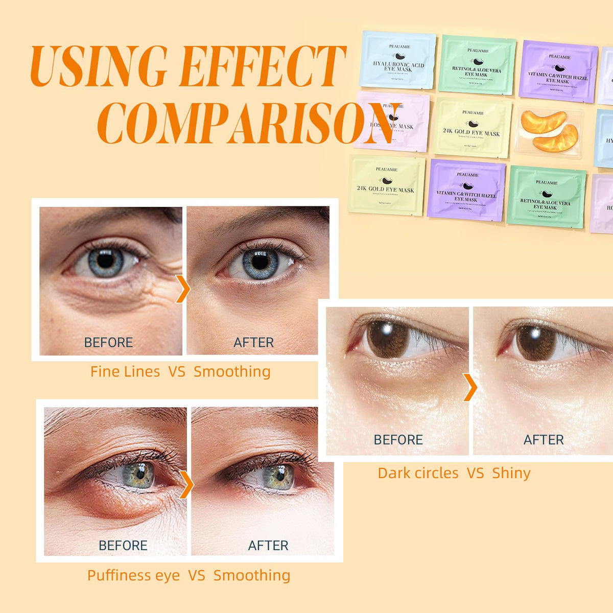 PEAUAMIE Collagen & Hyaluronic Acid Under Eye Patches (24 Pairs) - Intensive Plumping Eye Mask for Wrinkles, Dark Circles & Dehydrated Skin