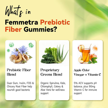 10-in-1 Prebiotic Fiber Gummies for Digestive Health & Regularity - GLP-1 Friendly - No Sugar Added Mixed Berry Flavor with Greens - Daily Supplement for Adults - 60 Count