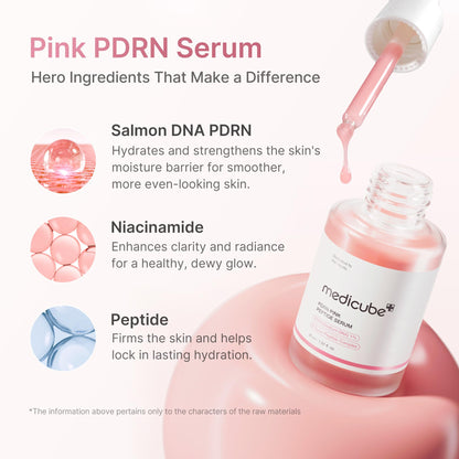medicube PDRN Pink Peptide Serum with Salmon DNA - Pink Glow Serum with Peptides & Niacinamide for Hydration & Firm-Looking Skin - Uneven Tone Care - Korean Skincare, 1.01 fl. Oz
