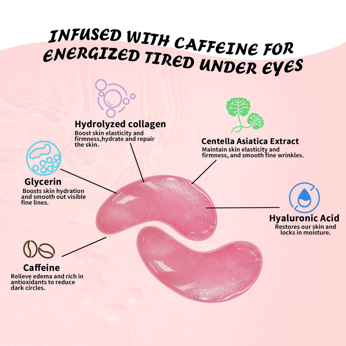 Maskiss Caffeine Under Eye Patches (30 Pairs) - 1 Month Supply De-Puffing Collagen Eye Mask for Dark Circles & Bags
