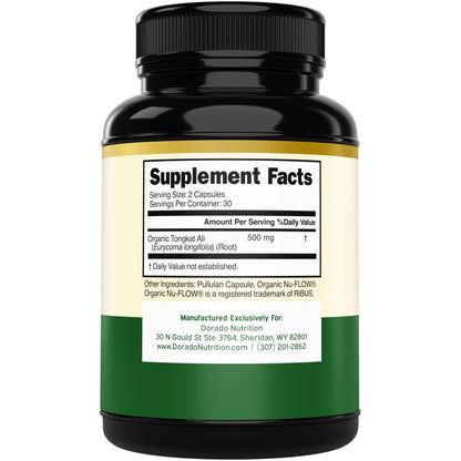 Organic Tongkat Ali 500mg for Men & Women - Longjack Root Extract for Energy, Muscle & Performance Support - Vegan, Non-GMO (60 Capsules)