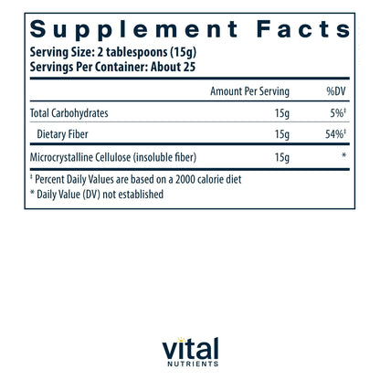 Vital Nutrients Cellulose Fiber Powder - 375g Cellulose Insoluble Fiber Powder - Fiber Supplement Powder Supports Healthy Bowel Function - Gluten, Dairy, Soy Free - Non-GMO - 60 Capsules