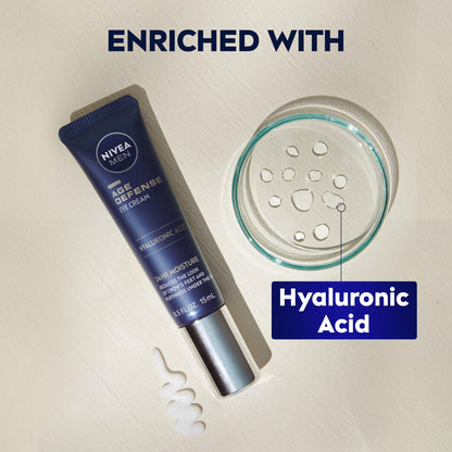 NIVEA MEN Age Defense Eye Cream (Pack of 2, 0.5 Fl Oz each) - 24H Hydrating Under Eye Treatment with Hyaluronic Acid