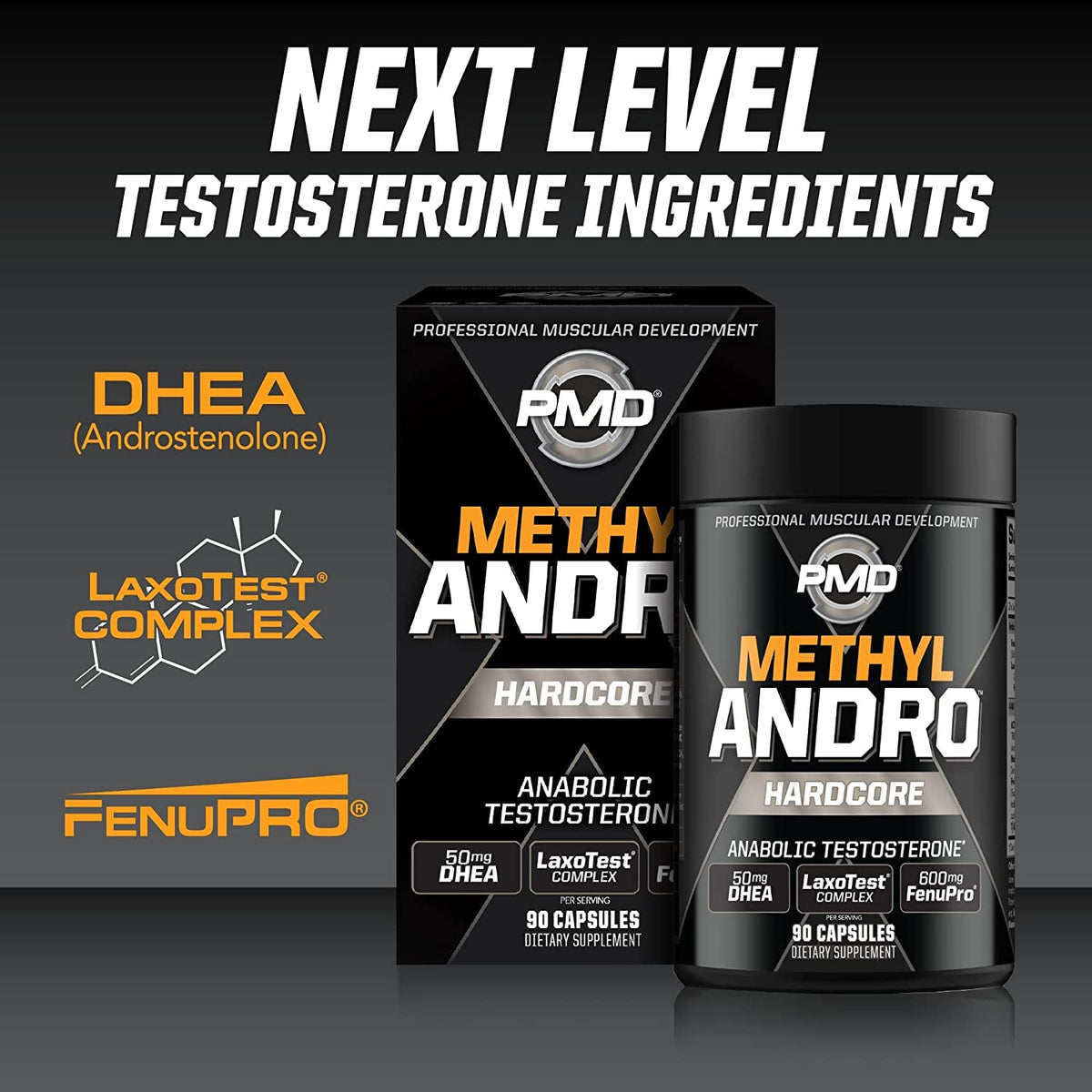 PMD Methyl Andro Hardcore Testosterone Support for Men - Lean Muscle, Strength & Workout Performance Supplement - 90 Capsules
