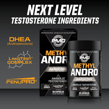 PMD Methyl Andro Hardcore Testosterone Support for Men - Lean Muscle, Strength & Workout Performance Supplement - 90 Capsules