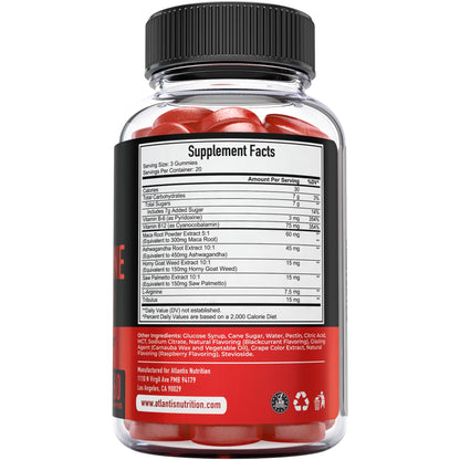 Testosterone Booster Gummies for Men - Strength, Stamina & Performance Support with Tribulus, Maca & Horny Goat Weed - Atlantis Nutrition (2 Pack, 120 Gummies)