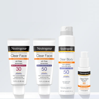Neutrogena Clear Face Sunscreen Lotion for Acne-Prone Skin, Broad Spectrum SPF 50, Sunscreen for Face & Oily Skin, Oil-,Fragrance- & Oxybenzone-Free, Water Resistant, Matte, Unscented, 3 Fl Oz