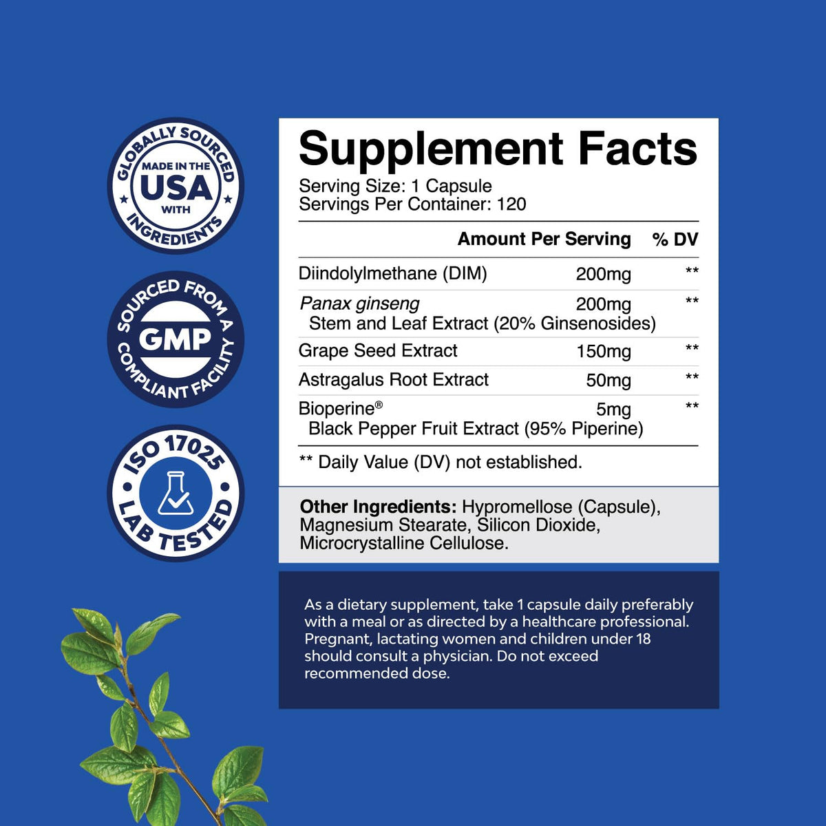 DIM Supplement for Men - Hormone Balance, Estrogen Support & Prostate Health Formula with Ginseng & Bioperine - Nature’s Craft (120 Capsules)
