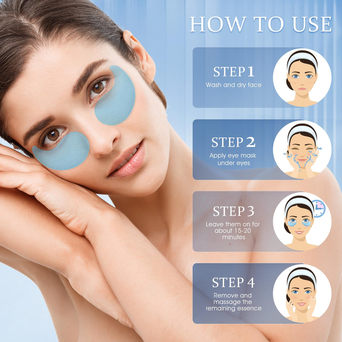 YOYORY Under Eye Patches for Dark Circles & Puffy Eyes - Collagen & Hyaluronic Acid Eye Mask - Anti-Aging & Cooling Treatment (60 Pcs, Blue)