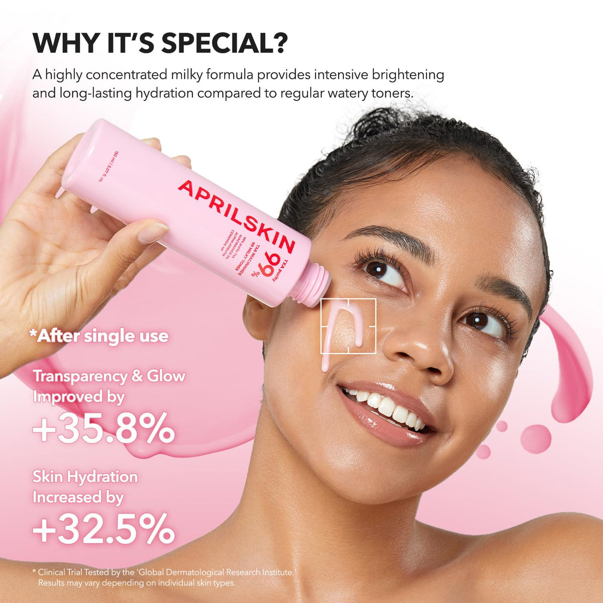 APRILSKIN TXA+Niacinamide 99 Pink Milky Toner - 99% High-Purity TXA 3%+ Niacinamide 5% for Brightening - Highly Concentrated Cream Toner - Deep Moisturizing Formula for Dull Skin - 5.07 fl.oz.