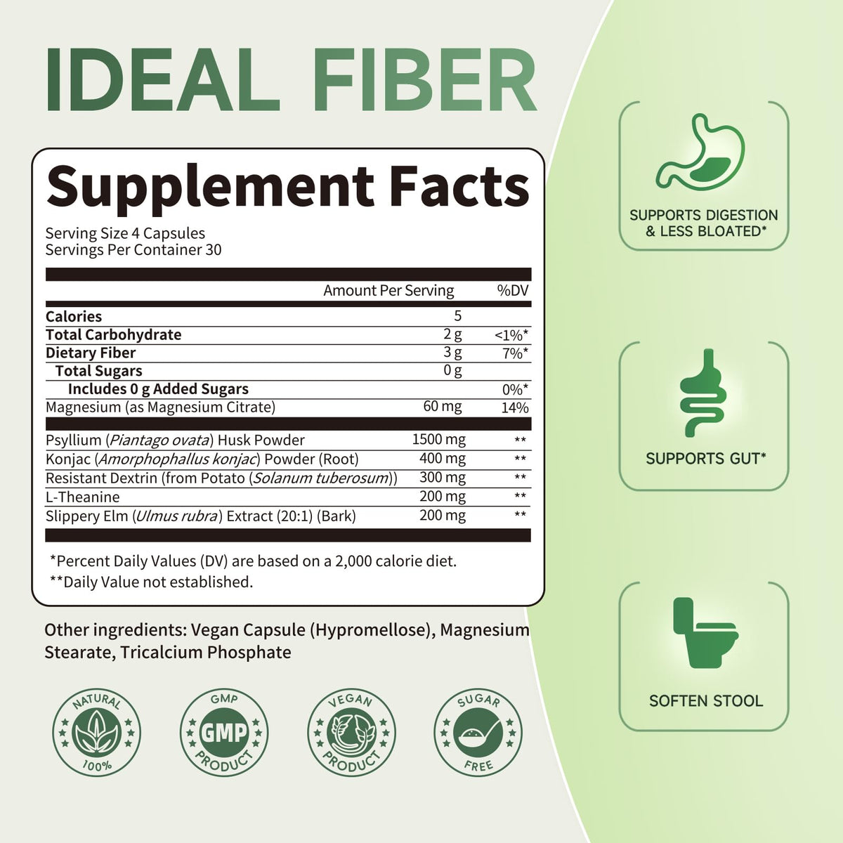 Fiber Supplement - Psyllium Husk Powder Capsules 1500mg & Slippery Elm- Regularity, Effortless Bowel Movements - Gentle Daily Fiber for Digestive & Gut Health -Natural Prebiotic Fiber,Non-GMO-120 Caps
